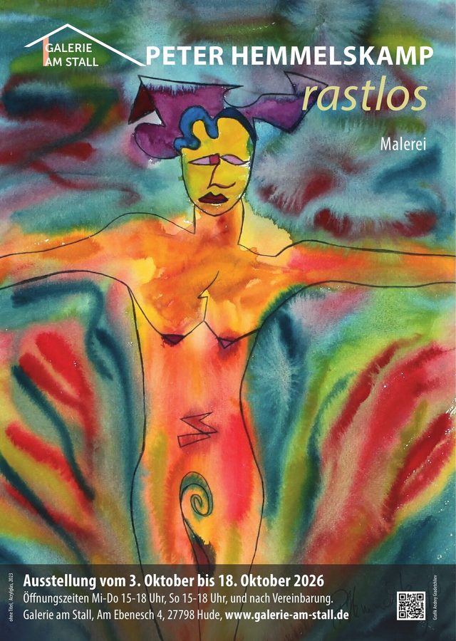 Plakat der Ausstellung „rastlos“ in der Galerie am Stall
